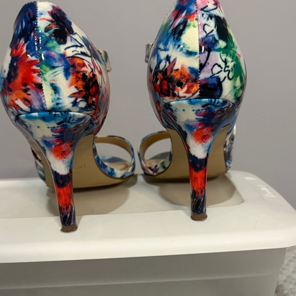 Unisa Blue Multi Floral Strappy High Heel Sandals - Picture 4 of 8